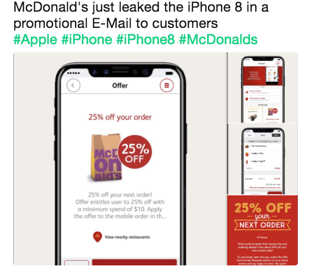 iPhone 8 в рекламном ролике McDonald's
