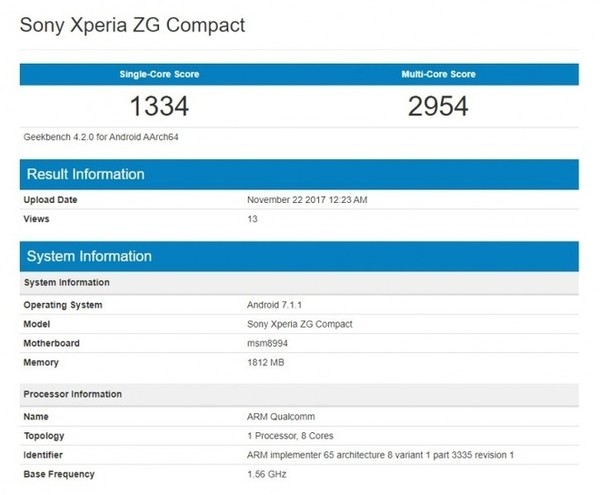 В Geekbench замечен смартфон Sony Xperia ZG Compact