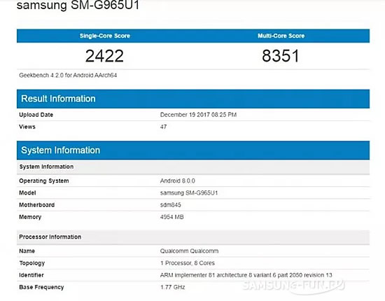 Смартфон Samsung Galaxy S9+ прошел тест Geekbench